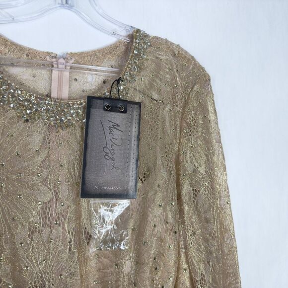 Mac Duggal Evening Gown Size 16 Dress Rose Gold Rhinestone Beaded Lace NWT F - Picture 10 of 13